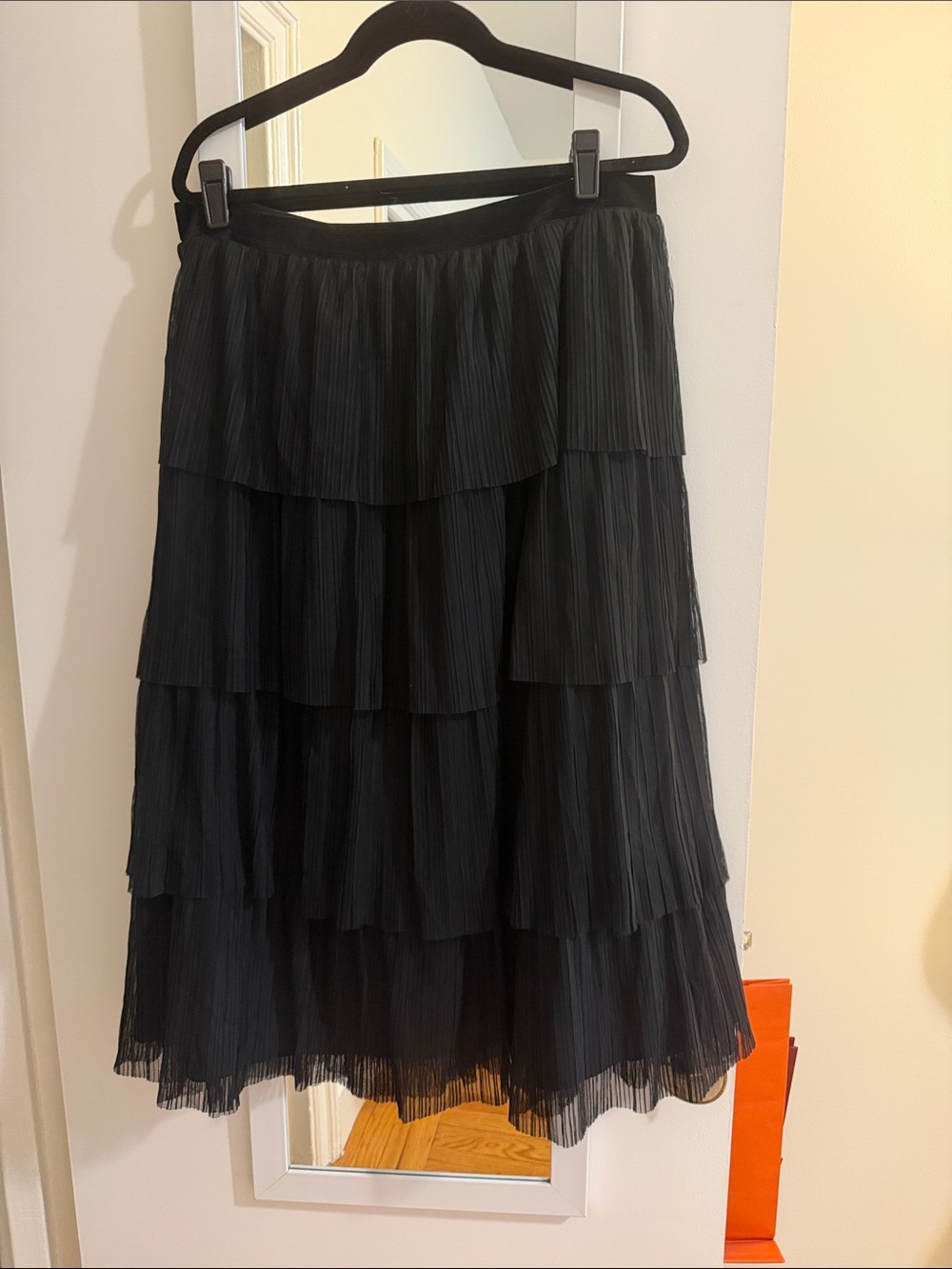 J. Crew Black Tiered Pleated Midi Skirt